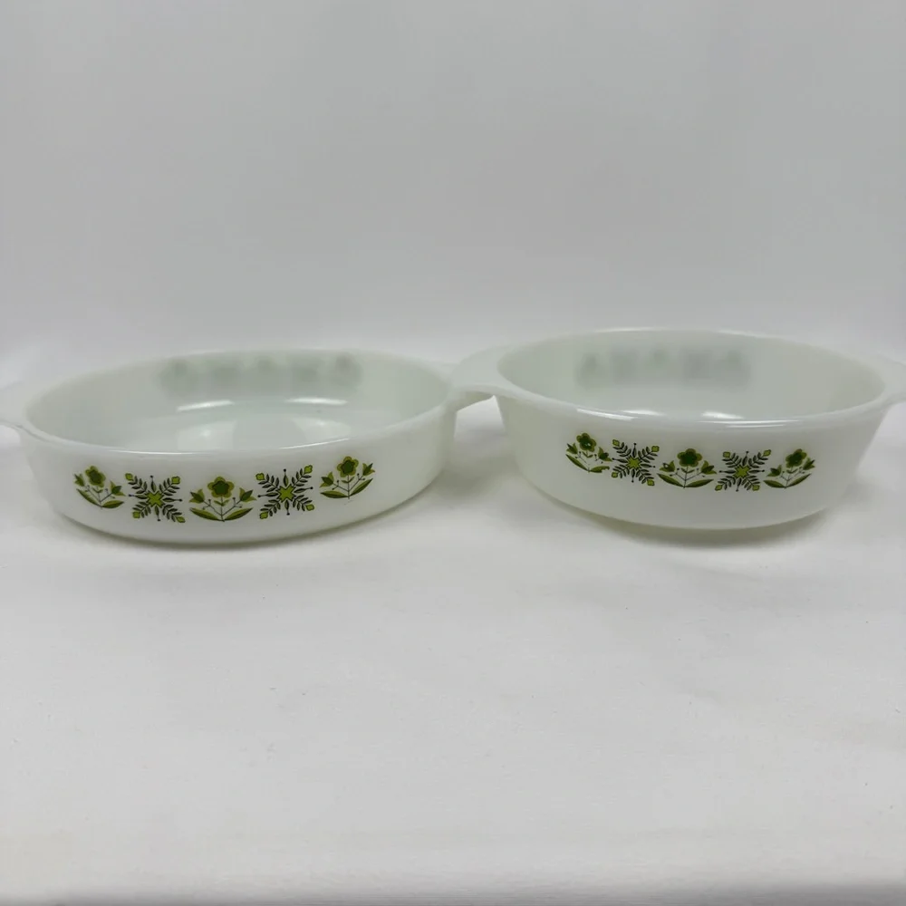 Anchor Hocking Fire King Meadow Green Casserole Set 436 437 1Qt 1.5Qt VTG